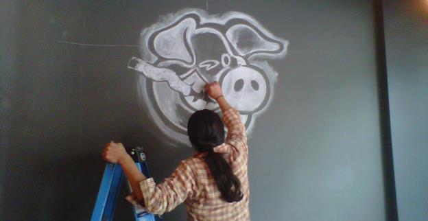 Mural in the making at Humo Smokehouse on Myrtle Avenue