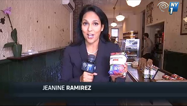 NY1 reporter Jeanine Ramirez at Brewklyn Grind on Myrtle Avenue.